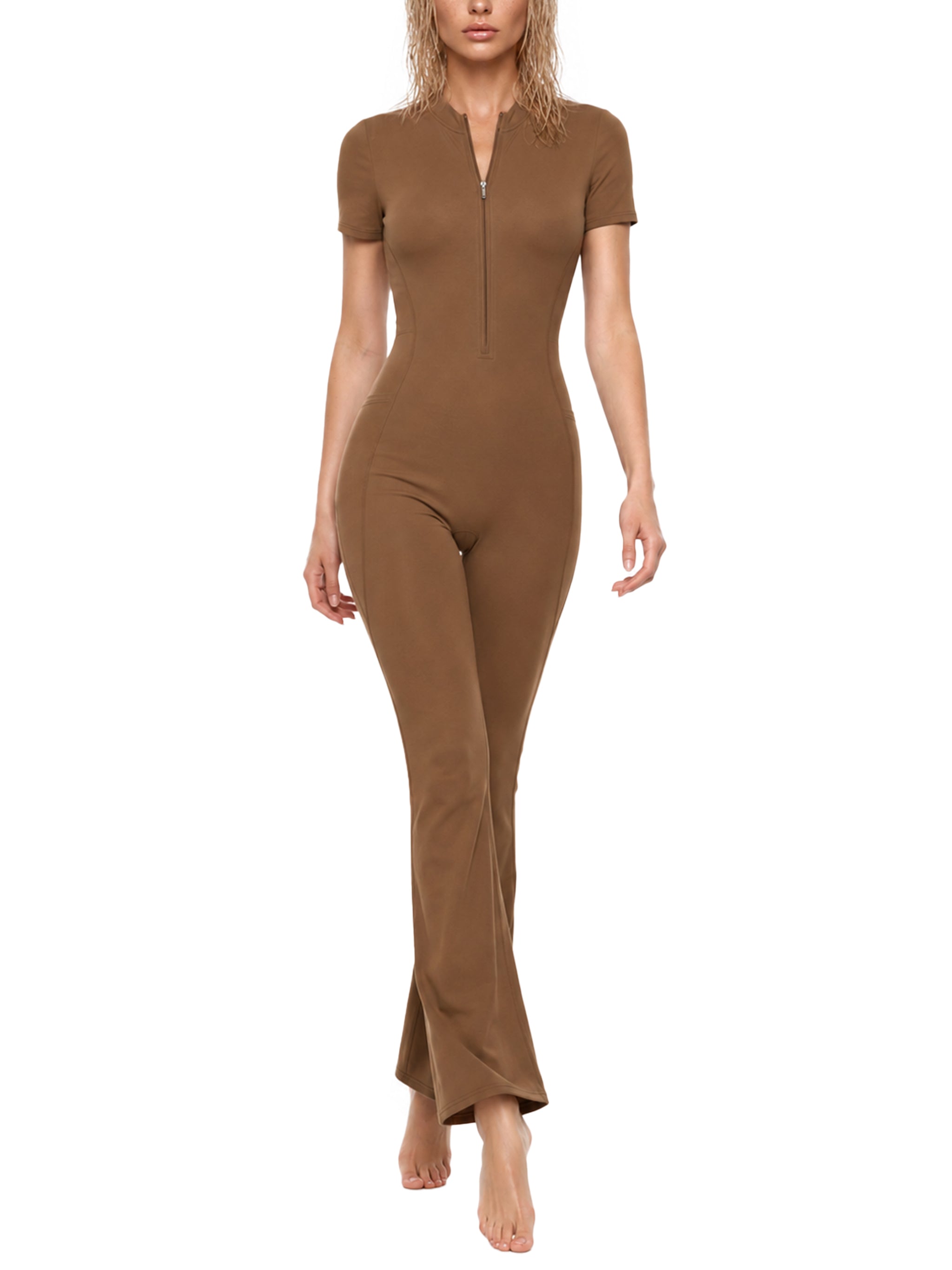 Women’s Tight Flared Leg Quarter-Zip Jumpsuit